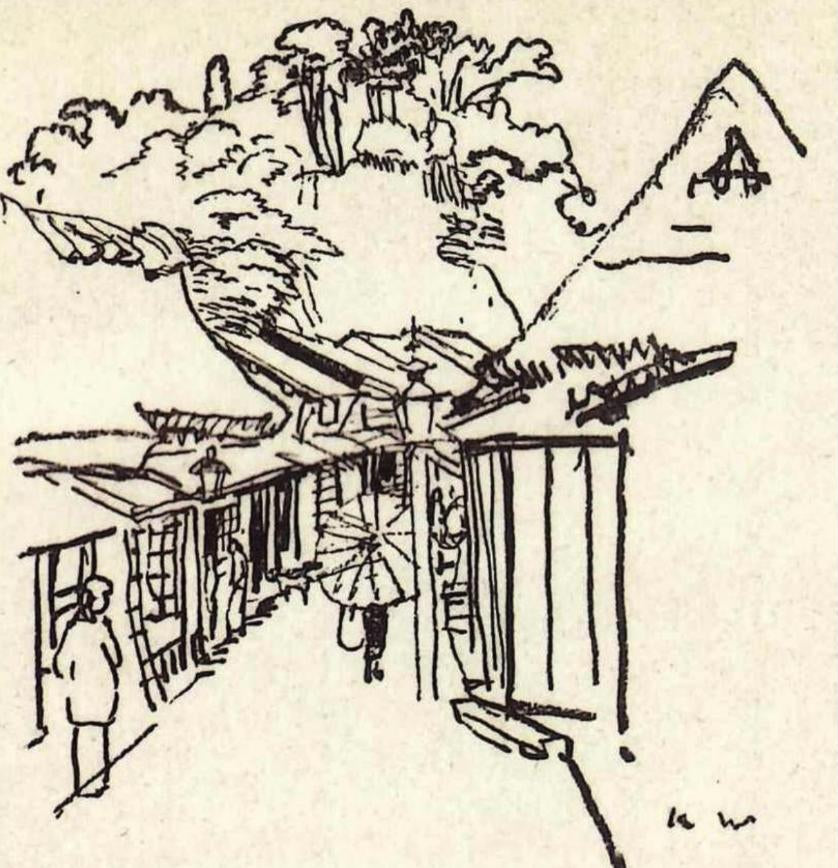 Karl Walser, Japanische Dorfstrasse, Illustration aus Sassa yo Yassa, 1911