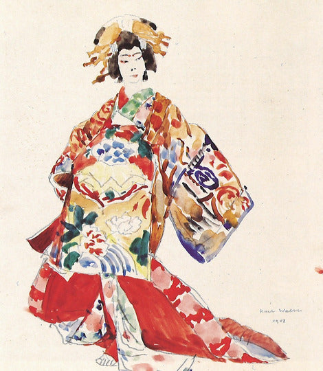 Karl Walser, Onnagata als Akoya, 1908, Aquarell und Bleistift
